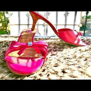 NICKELS Kitten Heel Cork Back in Pink Size 7 1/2